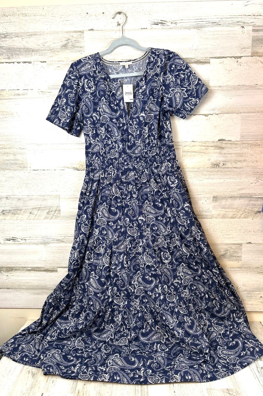 Kate & Sam Womens S Blue White Floral Paisley Maxi Dress Cotton NWT